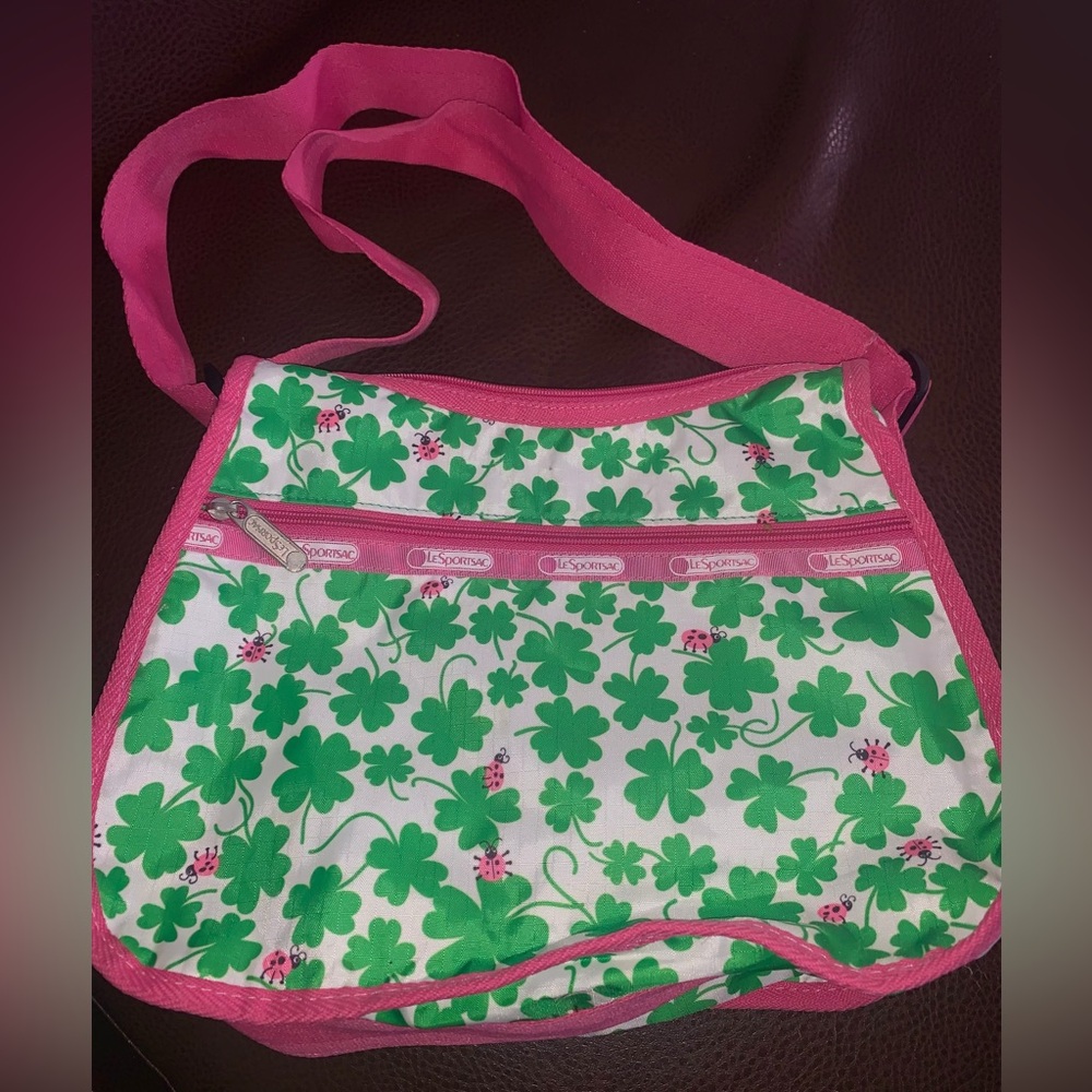 LeSportsac Retro Pink and Green Shamrock and Ladybug Bag